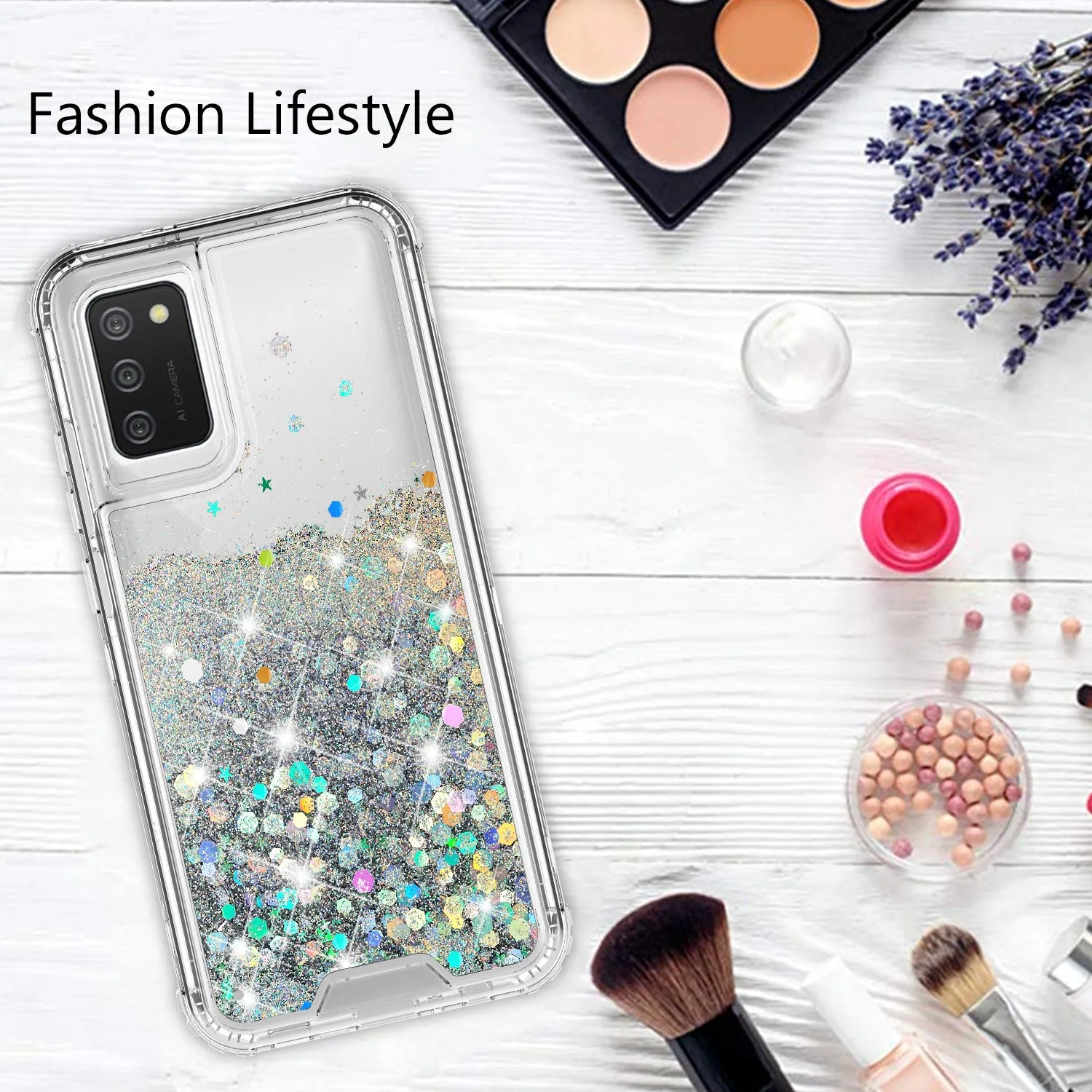 Samsung Galaxy A02s Case,Hard Clear Glitter Sparkle Flowing Liquid Heavy Duty Shockproof Three Layer Protective Bling Girls Women Cases for Samsung Galaxy A02s - Clear