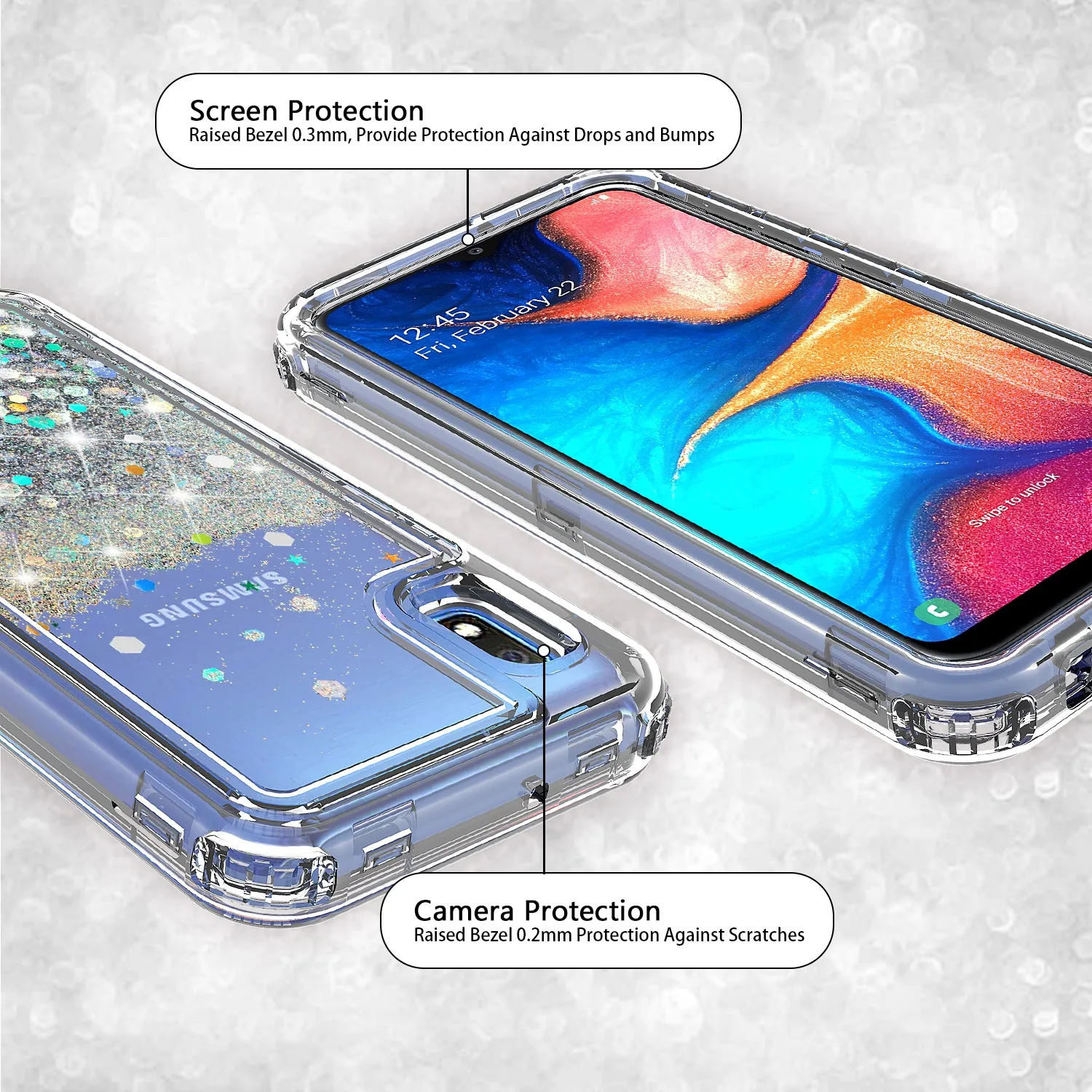Samsung Galaxy A10e Case,Hard Clear Glitter Sparkle Flowing Liquid Heavy Duty Shockproof Three Layer Protective Bling Girls Women Cases for Samsung Galaxy A10e - Clear