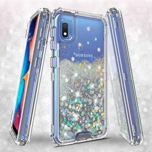 Samsung Galaxy A10e Case,Hard Clear Glitter Sparkle Flowing Liquid Heavy Duty Shockproof Three Layer Protective Bling Girls Women Cases for Samsung Galaxy A10e - Clear