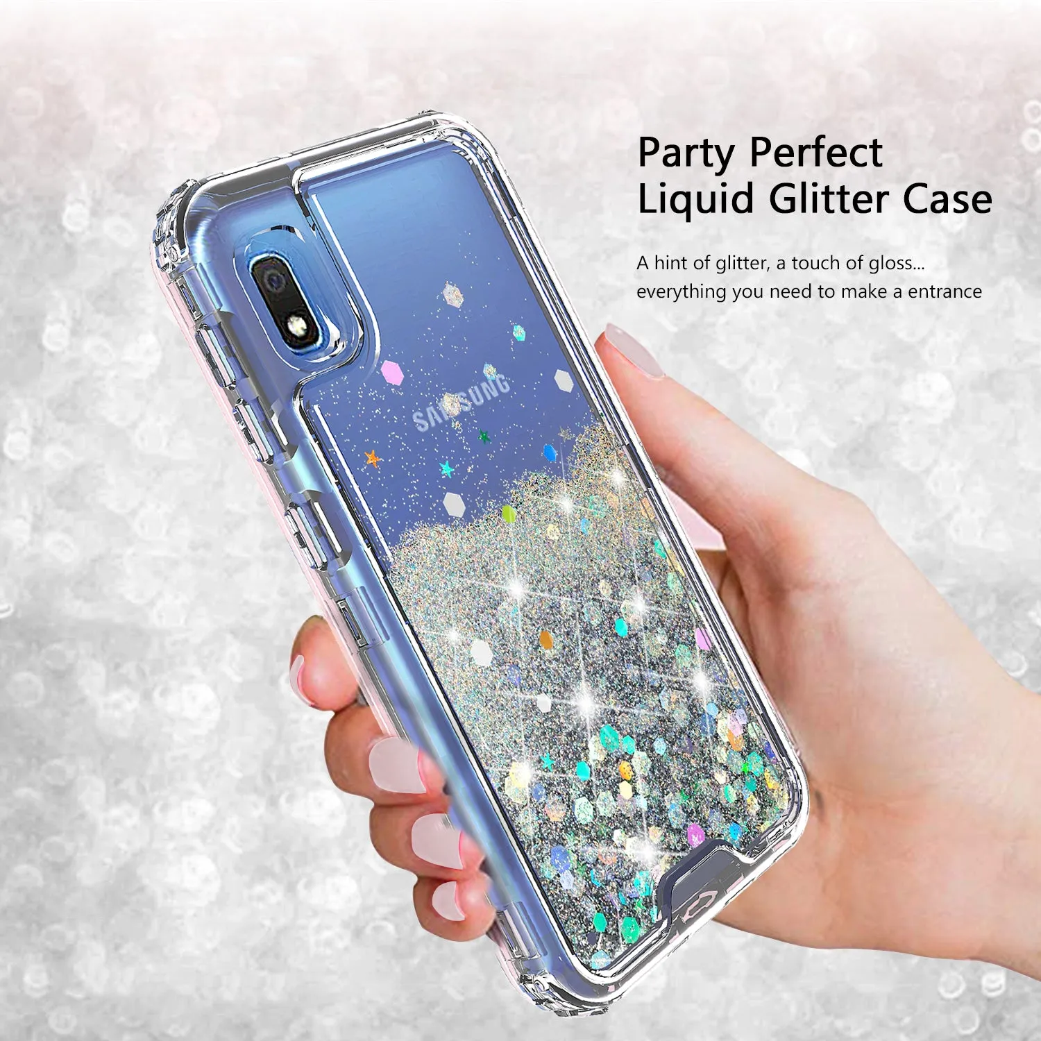 Samsung Galaxy A10e Case,Hard Clear Glitter Sparkle Flowing Liquid Heavy Duty Shockproof Three Layer Protective Bling Girls Women Cases for Samsung Galaxy A10e - Clear
