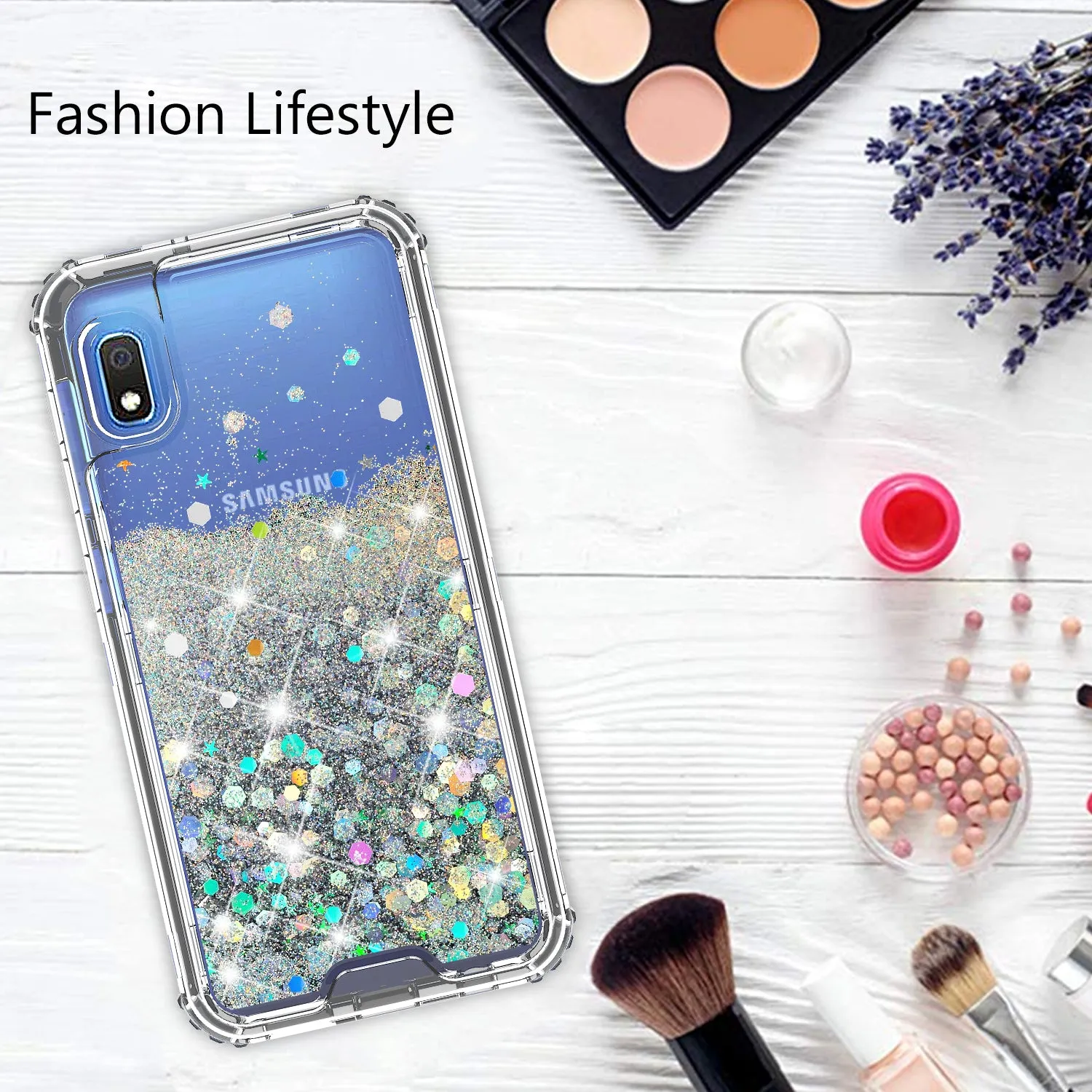 Samsung Galaxy A10e Case,Hard Clear Glitter Sparkle Flowing Liquid Heavy Duty Shockproof Three Layer Protective Bling Girls Women Cases for Samsung Galaxy A10e - Clear