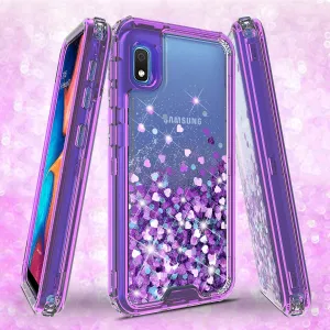 Samsung Galaxy A10e Case,Hard Clear Glitter Sparkle Flowing Liquid Heavy Duty Shockproof Three Layer Protective Bling Girls Women Cases for Samsung Galaxy A10e - Purple