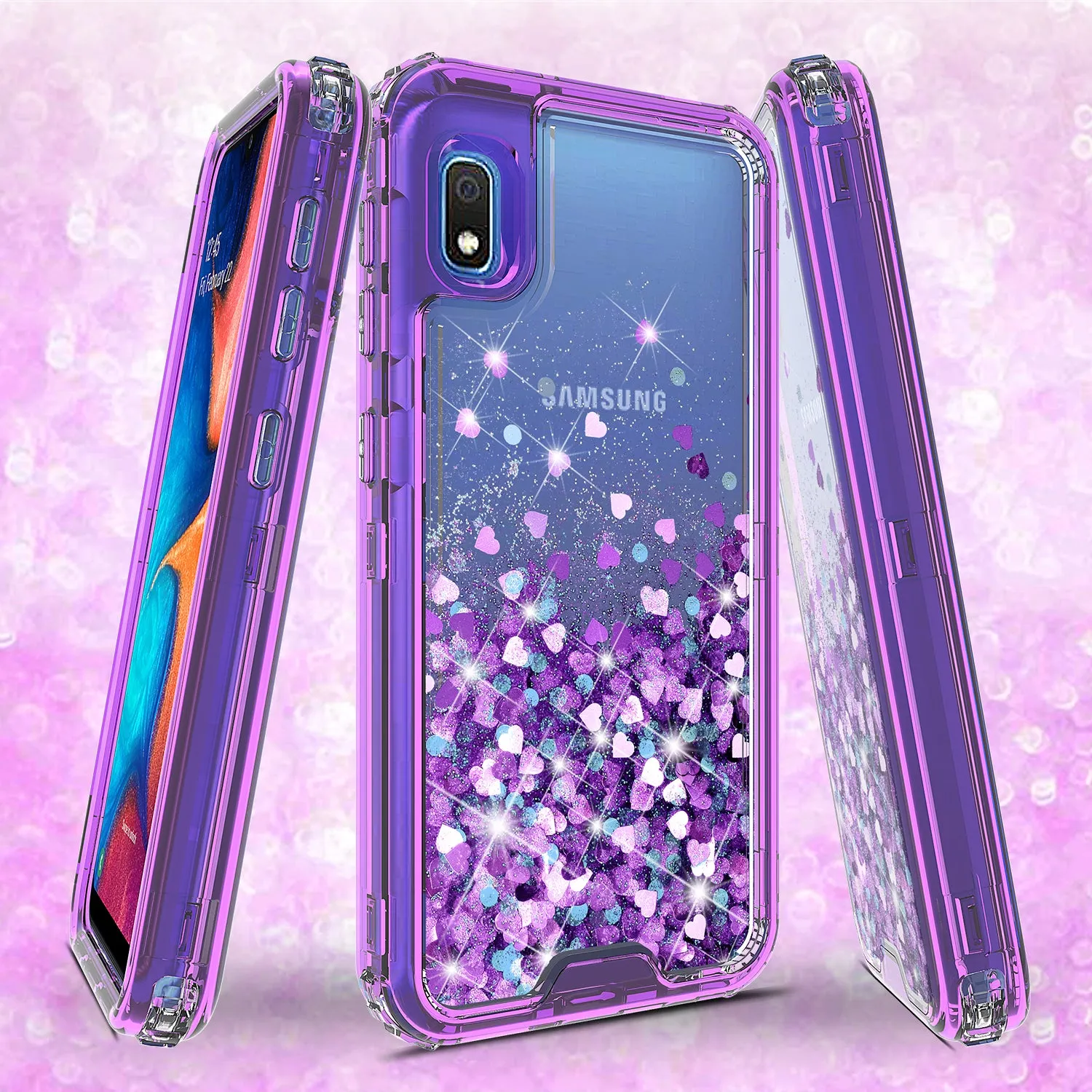 Samsung Galaxy A10e Case,Hard Clear Glitter Sparkle Flowing Liquid Heavy Duty Shockproof Three Layer Protective Bling Girls Women Cases for Samsung Galaxy A10e - Purple