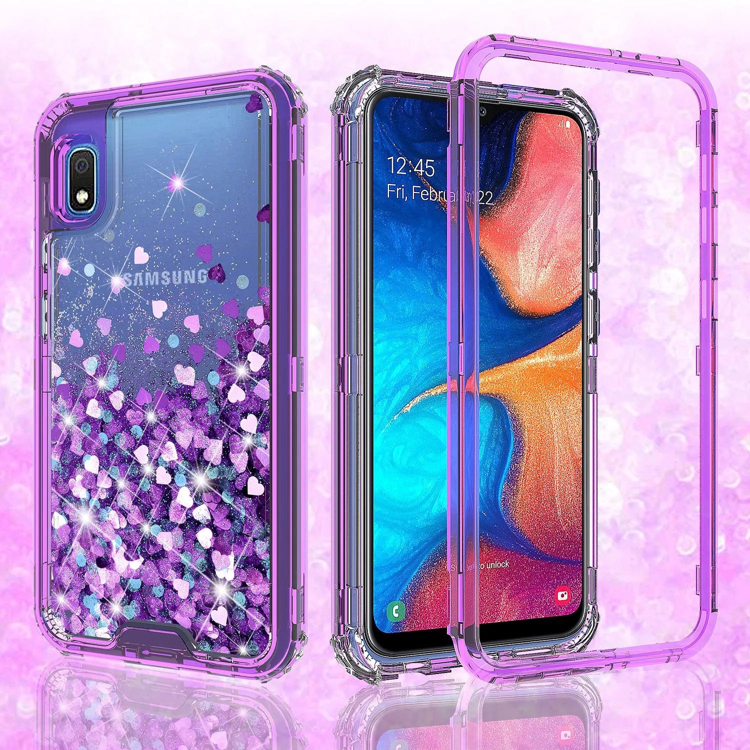 Samsung Galaxy A10e Case,Hard Clear Glitter Sparkle Flowing Liquid Heavy Duty Shockproof Three Layer Protective Bling Girls Women Cases for Samsung Galaxy A10e - Purple
