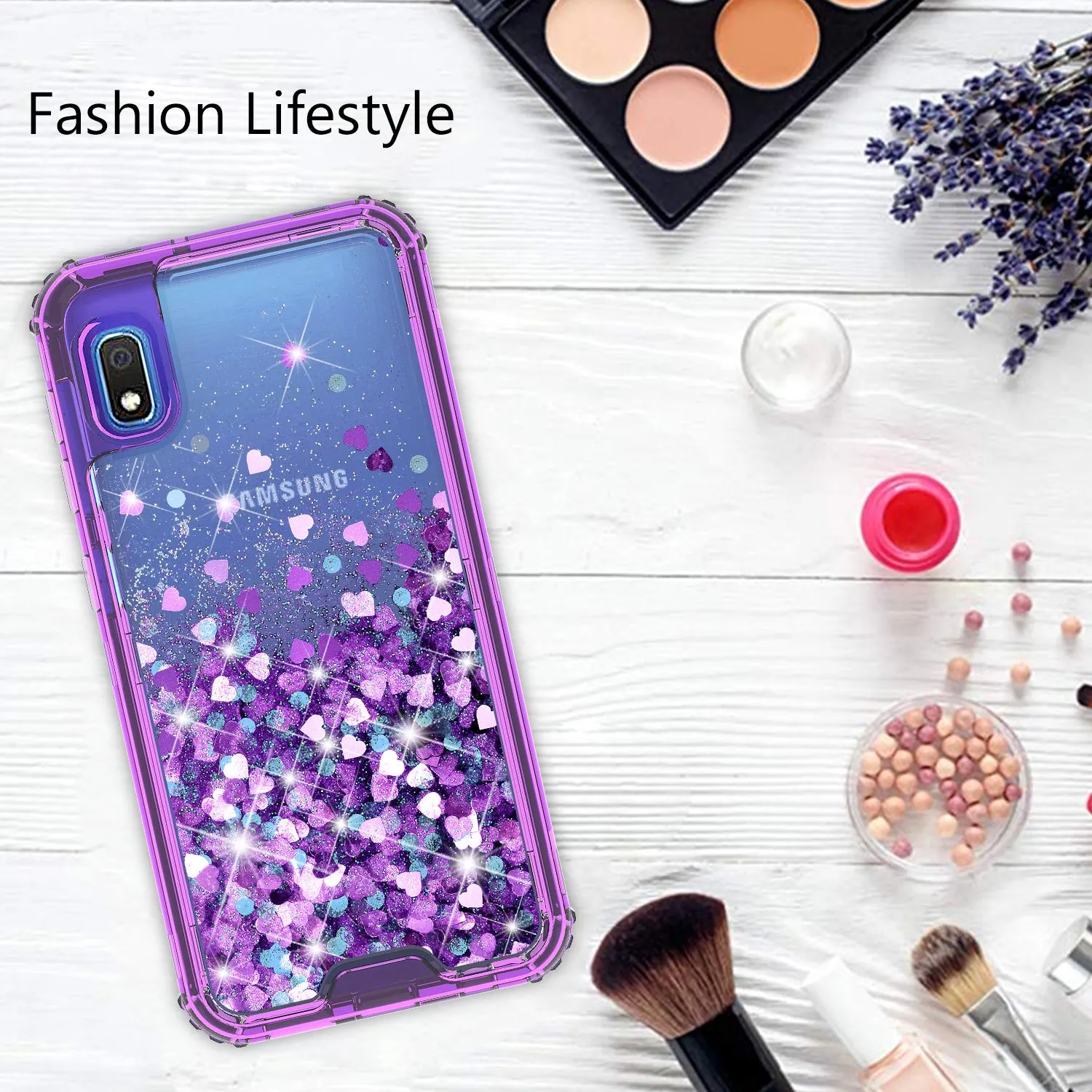 Samsung Galaxy A10e Case,Hard Clear Glitter Sparkle Flowing Liquid Heavy Duty Shockproof Three Layer Protective Bling Girls Women Cases for Samsung Galaxy A10e - Purple