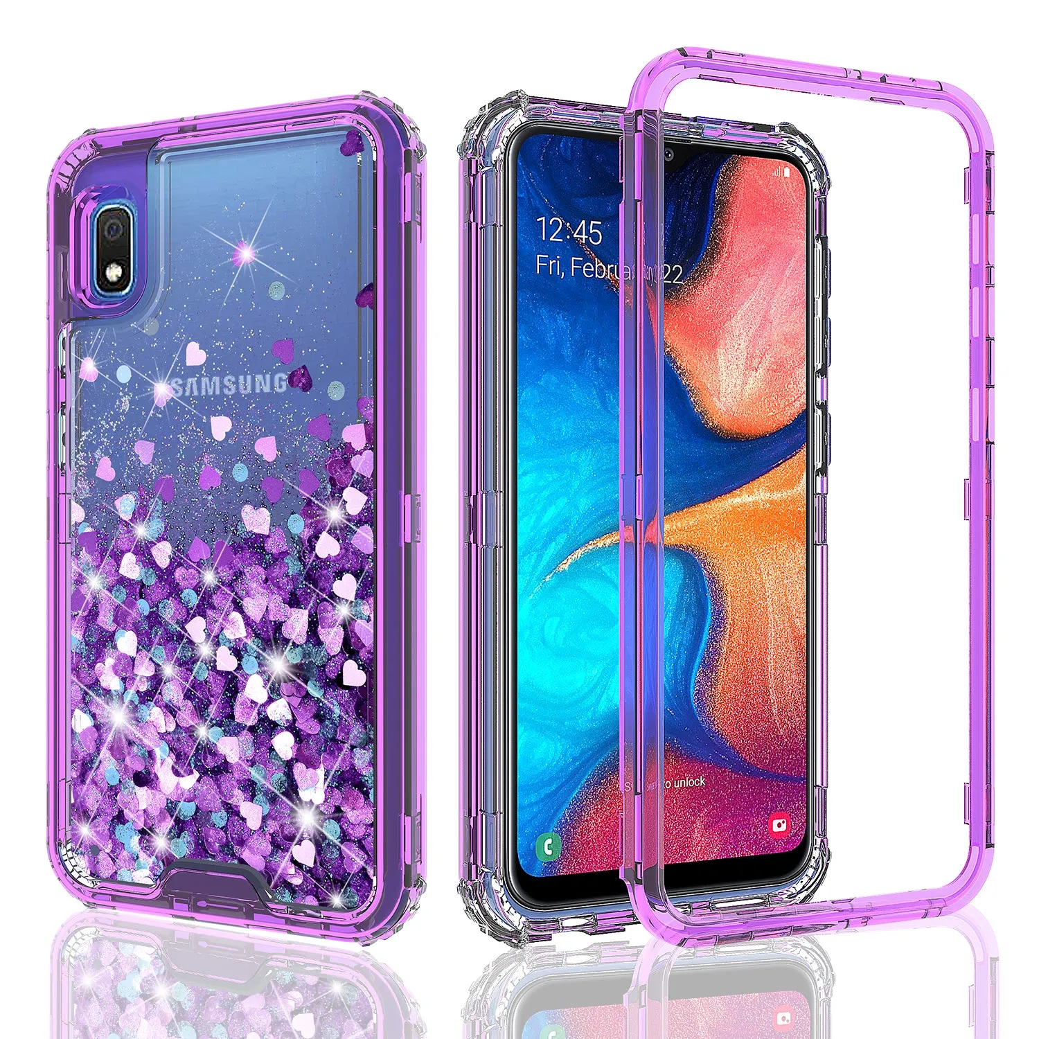 Samsung Galaxy A10e Case,Hard Clear Glitter Sparkle Flowing Liquid Heavy Duty Shockproof Three Layer Protective Bling Girls Women Cases for Samsung Galaxy A10e - Purple