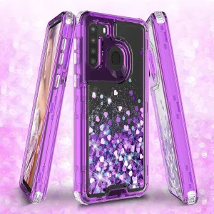 Samsung Galaxy A11 Case,Hard Clear Glitter Sparkle Flowing Liquid Heavy Duty Shockproof Three Layer Protective Bling Girls Women Cases for Samsung Galaxy A11 - Purple