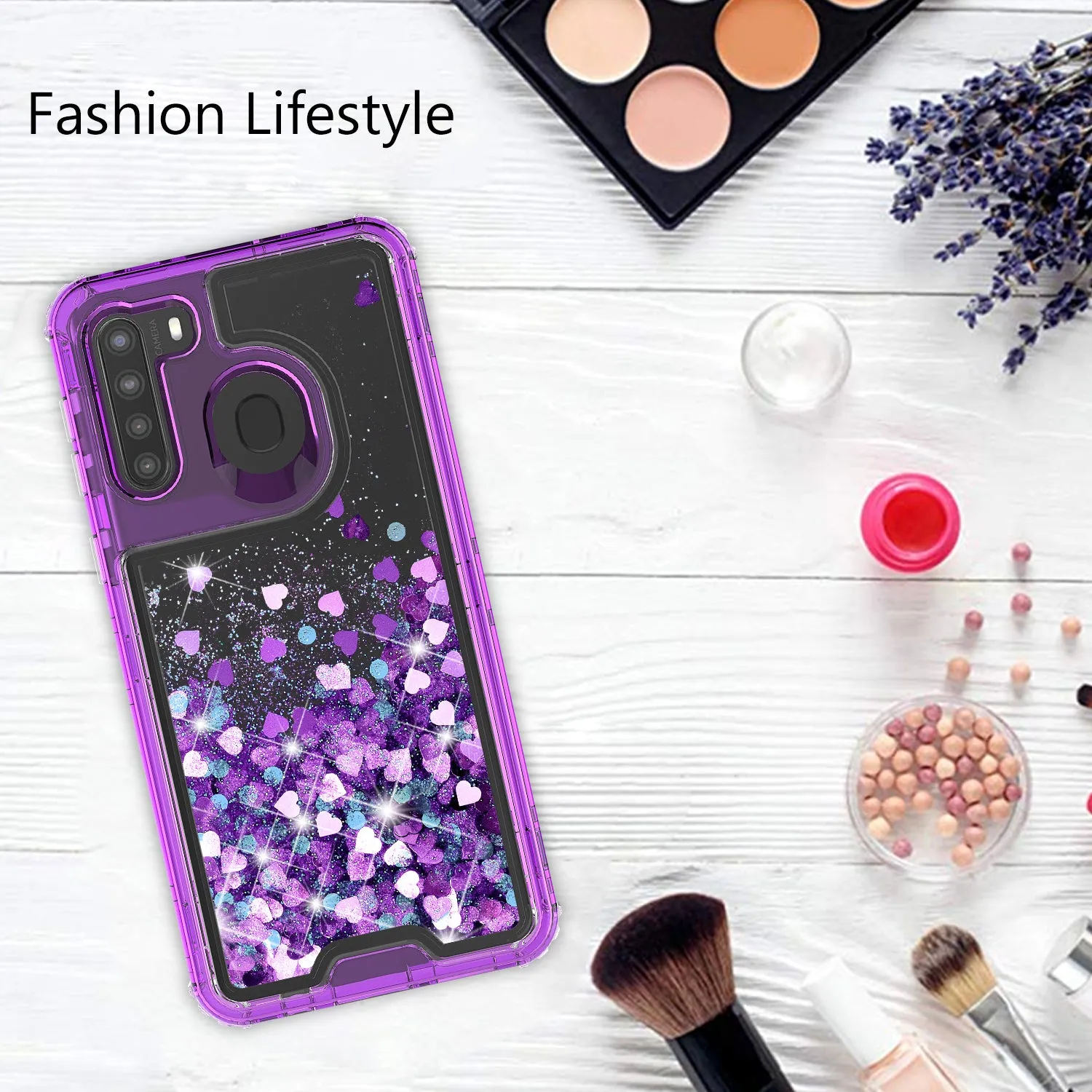 Samsung Galaxy A11 Case,Hard Clear Glitter Sparkle Flowing Liquid Heavy Duty Shockproof Three Layer Protective Bling Girls Women Cases for Samsung Galaxy A11 - Purple