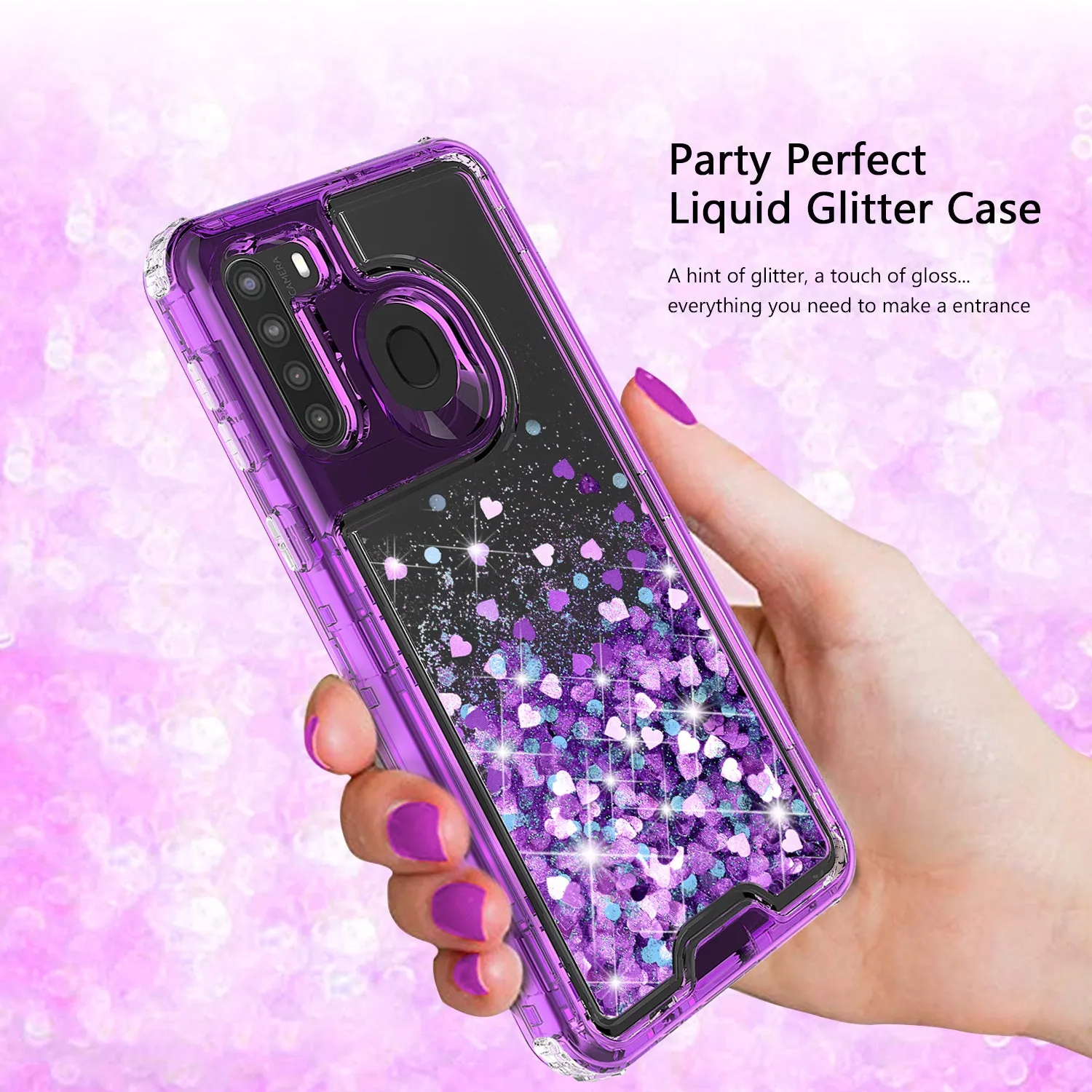 Samsung Galaxy A11 Case,Hard Clear Glitter Sparkle Flowing Liquid Heavy Duty Shockproof Three Layer Protective Bling Girls Women Cases for Samsung Galaxy A11 - Purple