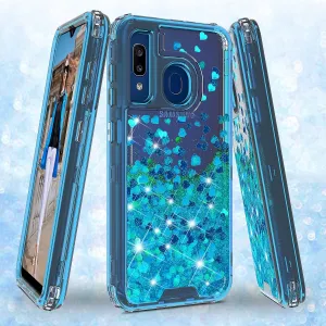Samsung Galaxy A20 | A30 | A50 Case, Clear Glitter Sparkle Flowing Liquid Heavy Duty Shockproof Three Layer Hard Protective Bling Girls Women Cases for Samsung Galaxy A20/A30/A50 - Teal