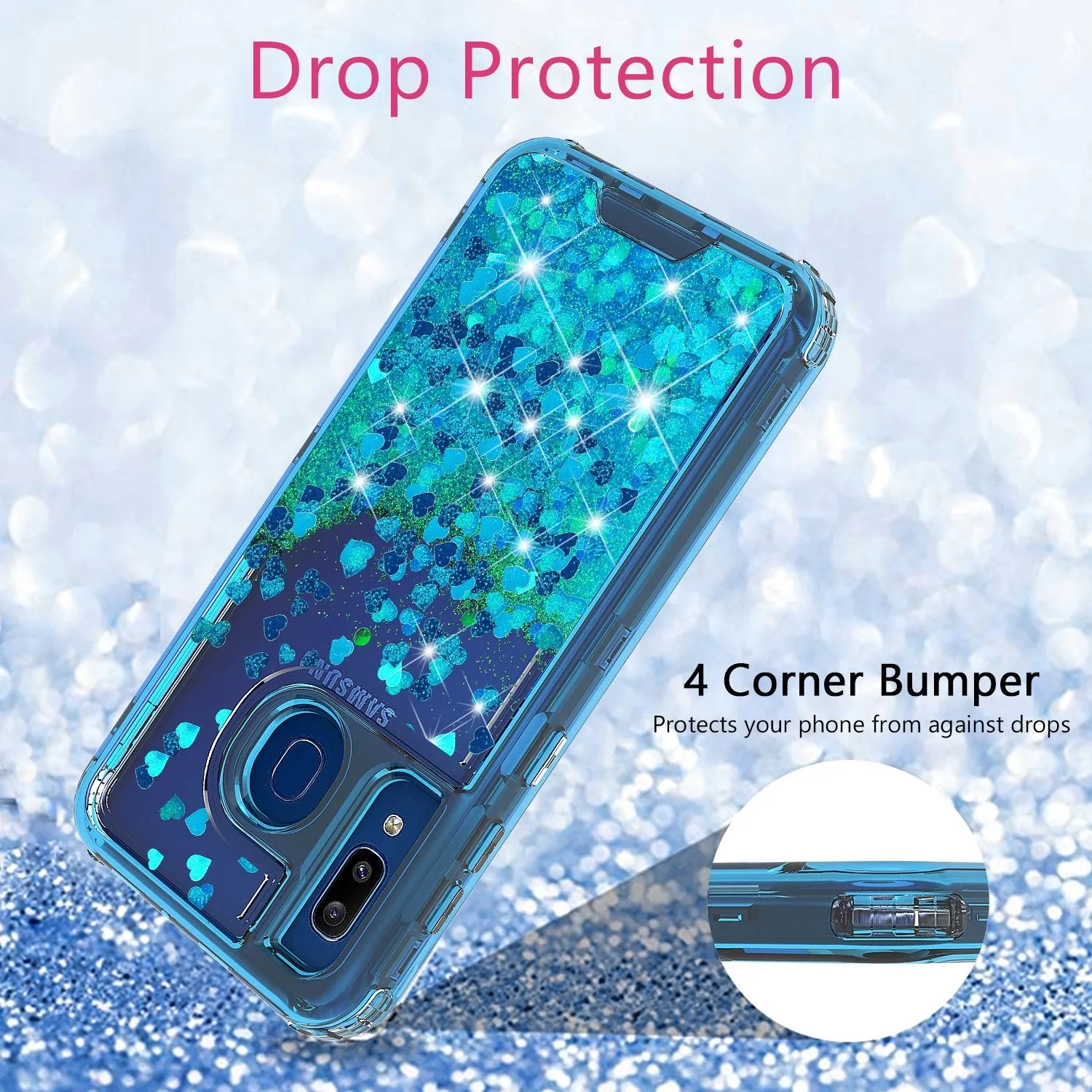 Samsung Galaxy A20 | A30 | A50 Case, Clear Glitter Sparkle Flowing Liquid Heavy Duty Shockproof Three Layer Hard Protective Bling Girls Women Cases for Samsung Galaxy A20/A30/A50 - Teal