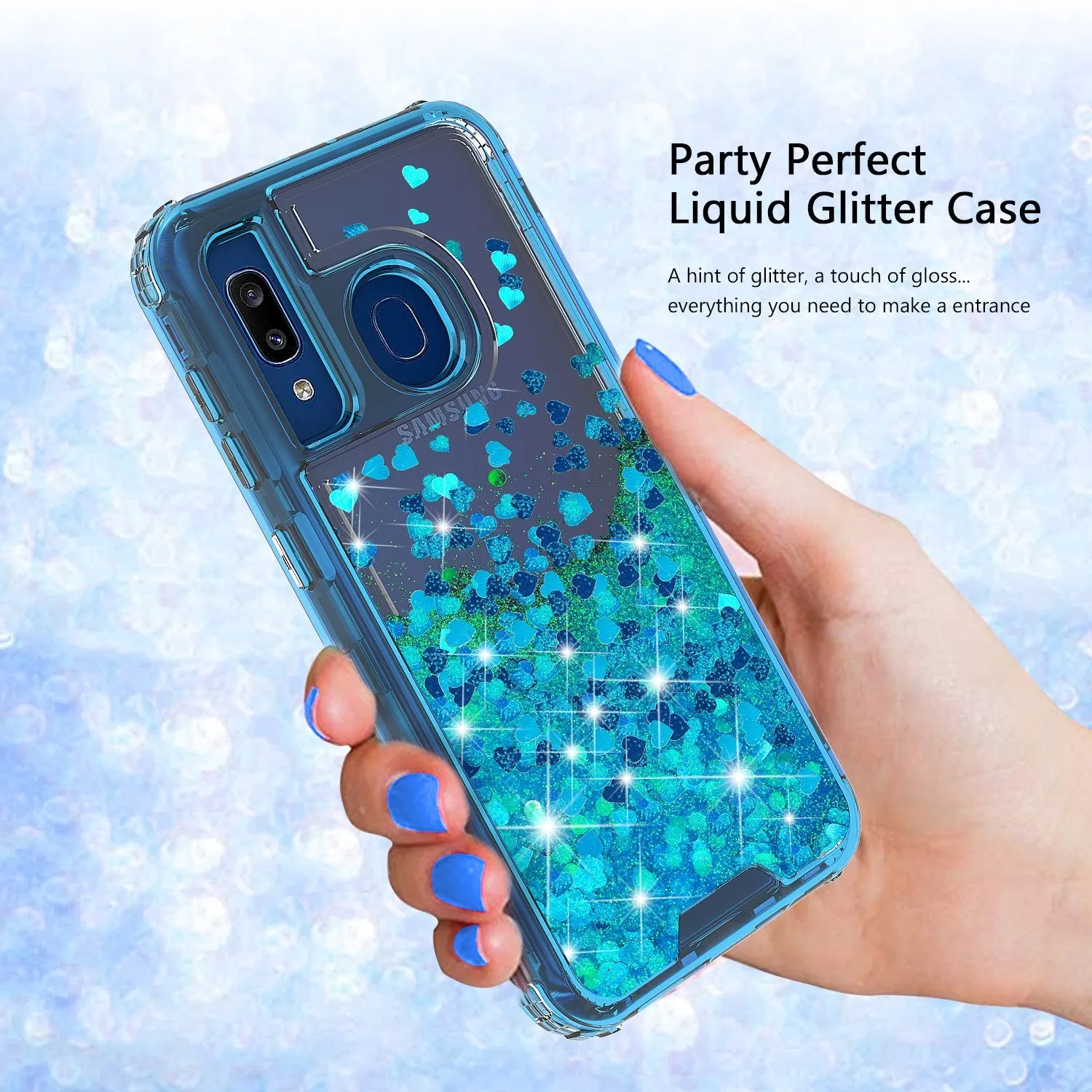Samsung Galaxy A20 | A30 | A50 Case, Clear Glitter Sparkle Flowing Liquid Heavy Duty Shockproof Three Layer Hard Protective Bling Girls Women Cases for Samsung Galaxy A20/A30/A50 - Teal