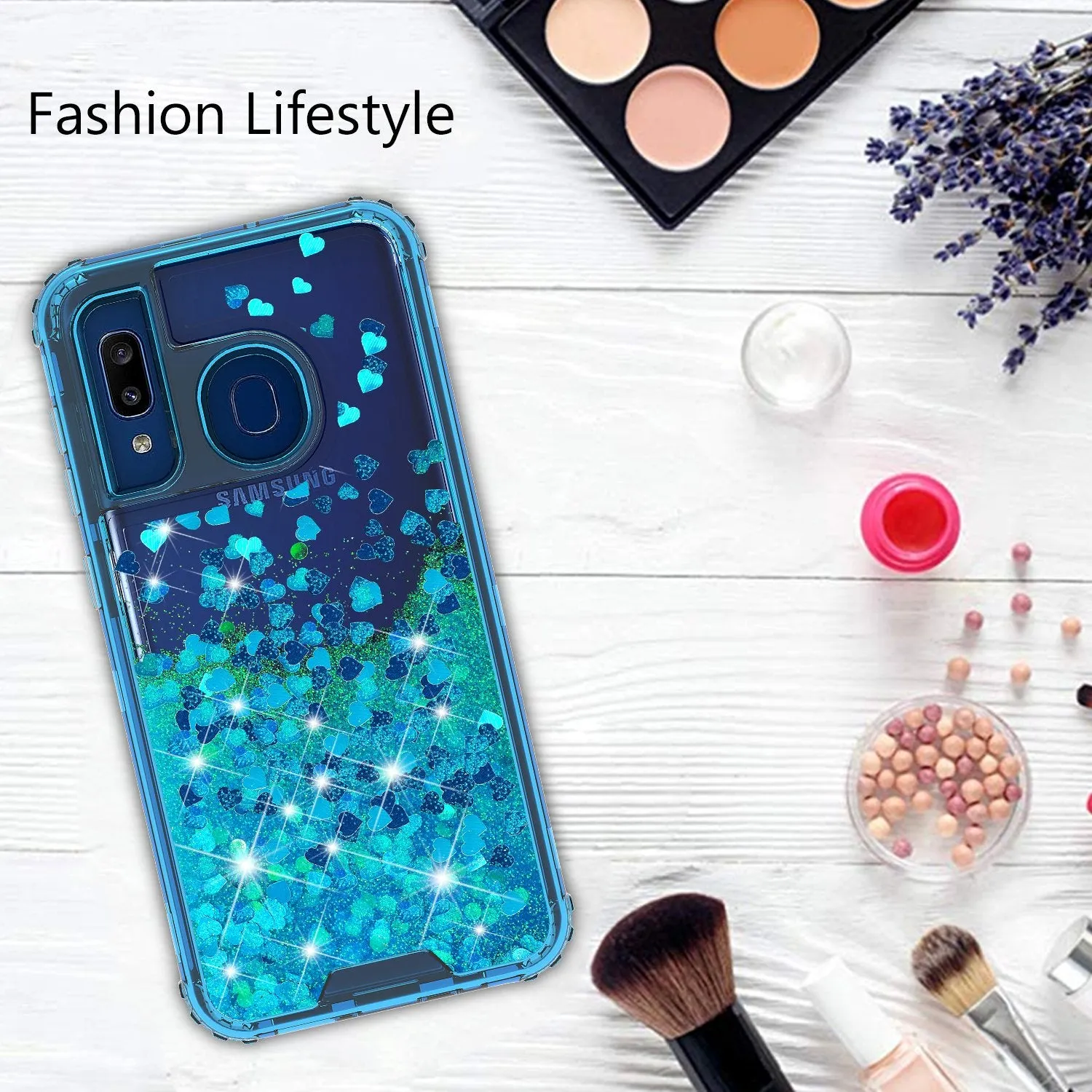 Samsung Galaxy A20 | A30 | A50 Case, Clear Glitter Sparkle Flowing Liquid Heavy Duty Shockproof Three Layer Hard Protective Bling Girls Women Cases for Samsung Galaxy A20/A30/A50 - Teal