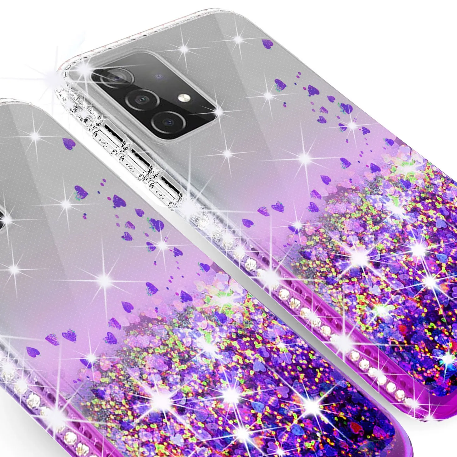 Samsung Galaxy A52 5G Case Liquid Glitter Phone Case Waterfall Floating Quicksand Bling Sparkle Cute Protective Girls Women Cover for Samsung Galaxy A52 5G W/Temper Glass - Purple