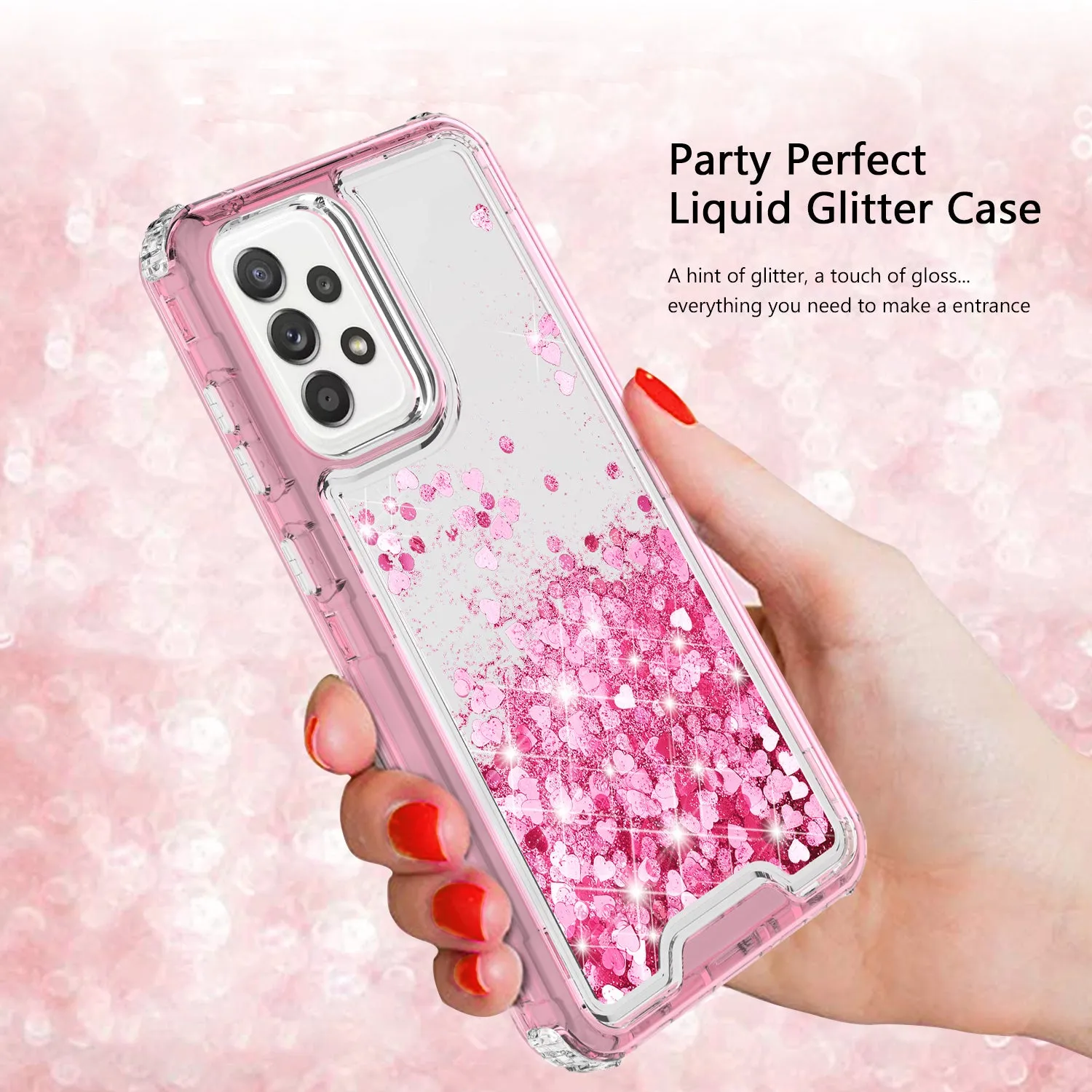 Samsung Galaxy A52 5G Case,Hard Clear Glitter Sparkle Flowing Liquid Heavy Duty Shockproof Three Layer Protective Bling Girls Women Cases for Samsung Galaxy A52 5G - Pink
