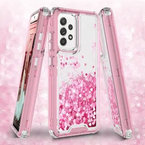 Samsung Galaxy A52 5G Case,Hard Clear Glitter Sparkle Flowing Liquid Heavy Duty Shockproof Three Layer Protective Bling Girls Women Cases for Samsung Galaxy A52 5G - Pink