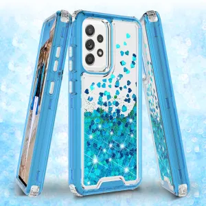 Samsung Galaxy A52 5G Case,Hard Clear Glitter Sparkle Flowing Liquid Heavy Duty Shockproof Three Layer Protective Bling Girls Women Cases for Samsung Galaxy A52 5G - Teal