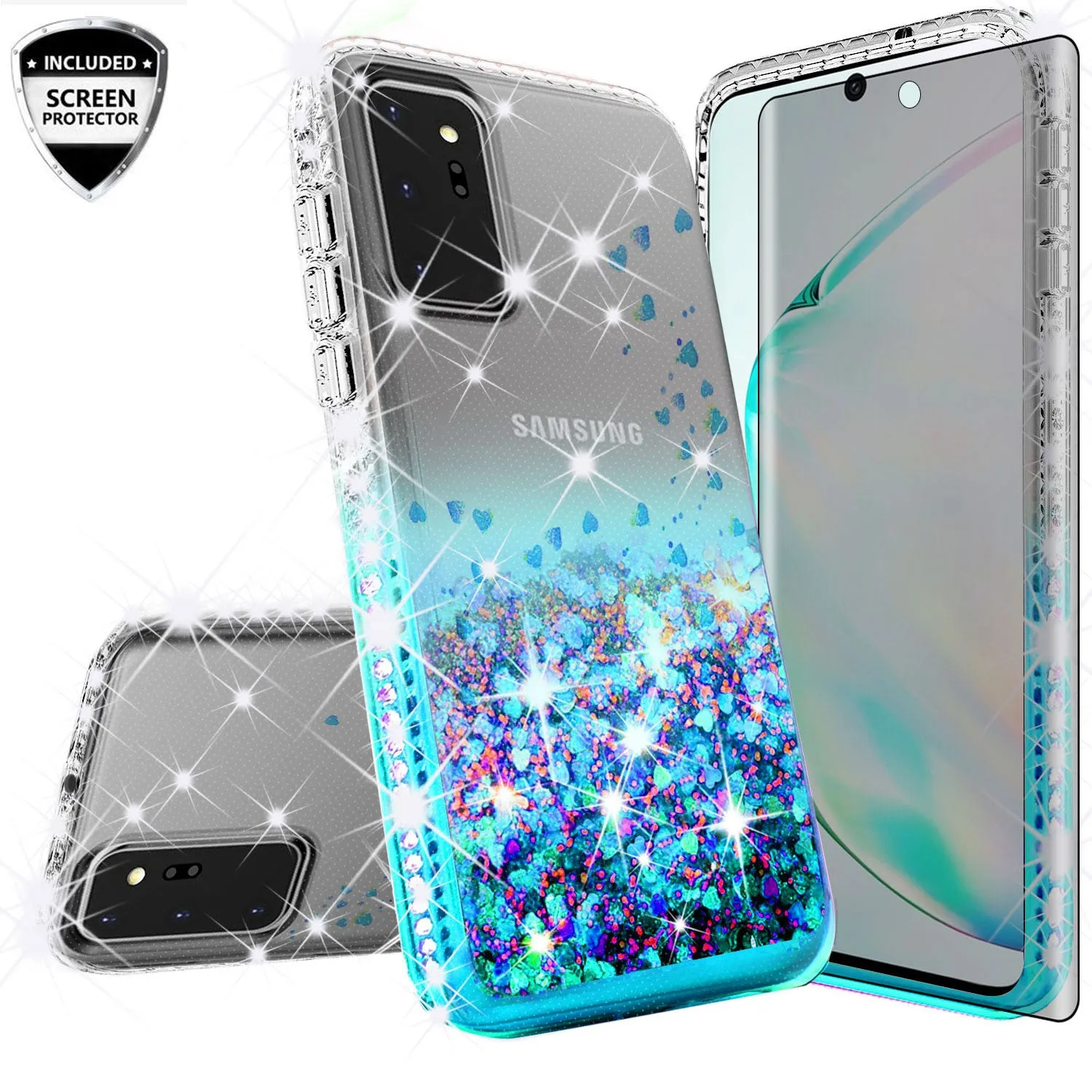 Samsung Galaxy A71 5G Case Liquid Glitter Phone Case Waterfall Floating Quicksand Bling Sparkle Cute Protective Girls Women Cover for Samsung Galaxy A71 5G W/Temper Glass - Teal