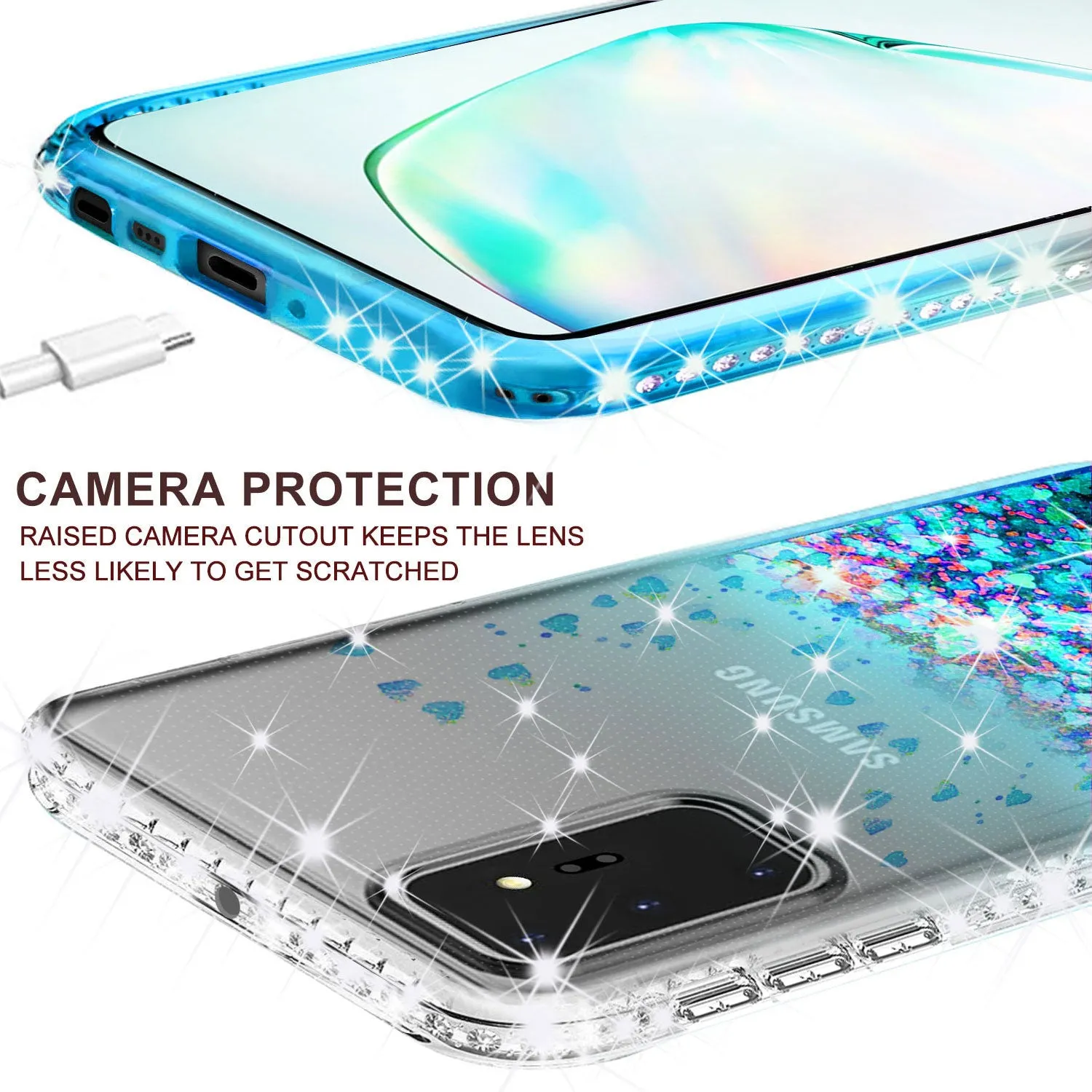 Samsung Galaxy A71 5G Case Liquid Glitter Phone Case Waterfall Floating Quicksand Bling Sparkle Cute Protective Girls Women Cover for Samsung Galaxy A71 5G W/Temper Glass - Teal