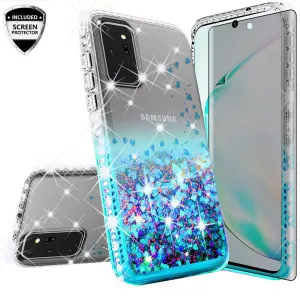 Samsung Galaxy A71 5G Case Liquid Glitter Phone Case Waterfall Floating Quicksand Bling Sparkle Cute Protective Girls Women Cover for Samsung Galaxy A71 5G W/Temper Glass - Teal