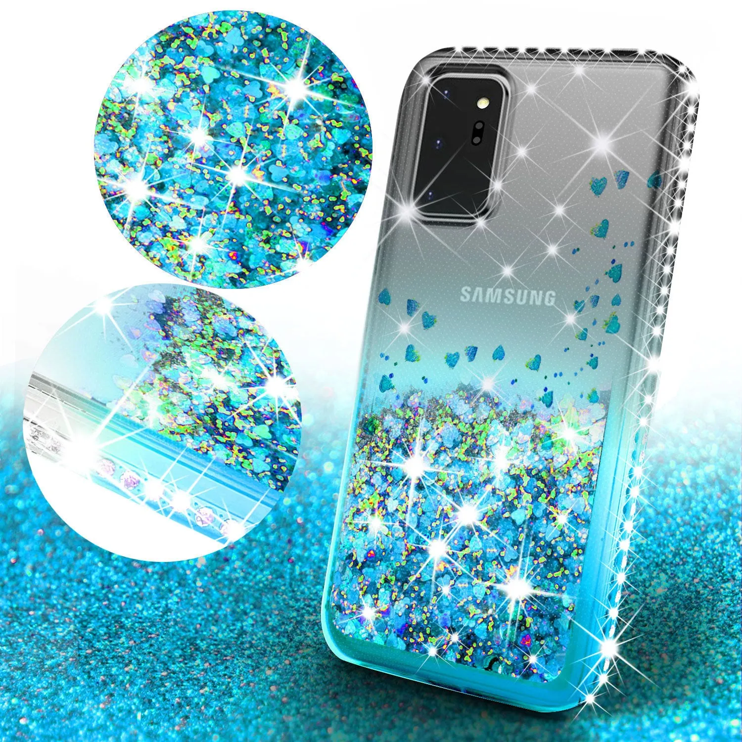 Samsung Galaxy A71 5G Case Liquid Glitter Phone Case Waterfall Floating Quicksand Bling Sparkle Cute Protective Girls Women Cover for Samsung Galaxy A71 5G W/Temper Glass - Teal