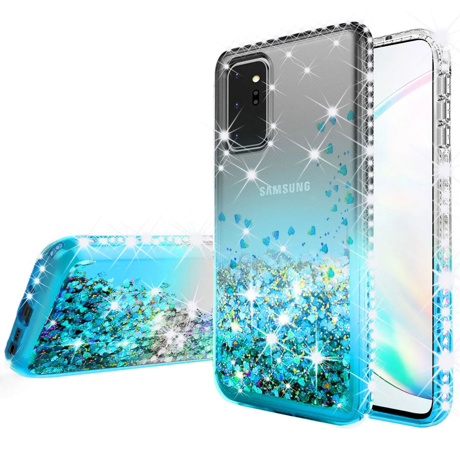 Samsung Galaxy A71 5G Case Liquid Glitter Phone Case Waterfall Floating Quicksand Bling Sparkle Cute Protective Girls Women Cover for Samsung Galaxy A71 5G W/Temper Glass - Teal