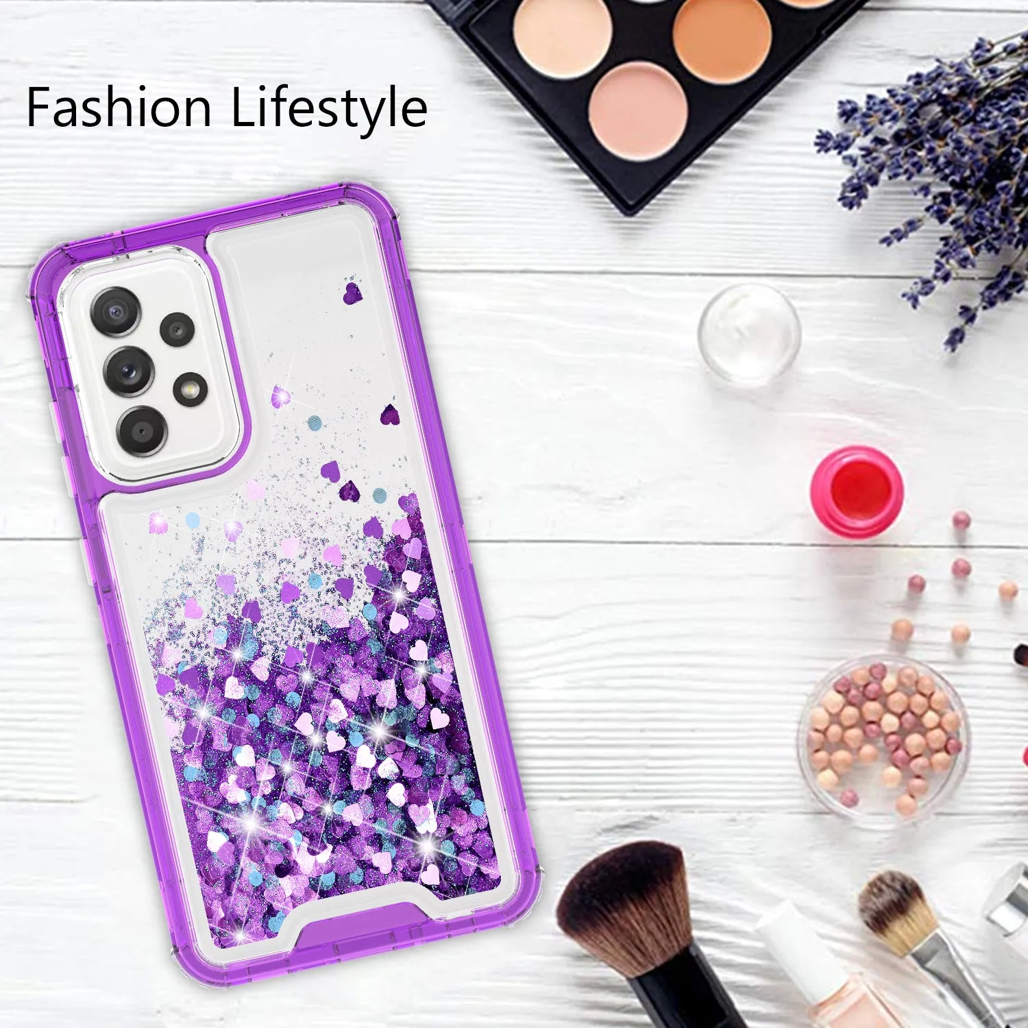 Samsung Galaxy A72 5G Case,Hard Clear Glitter Sparkle Flowing Liquid Heavy Duty Shockproof Three Layer Protective Bling Girls Women Cases for Samsung Galaxy A72 5G - Purple