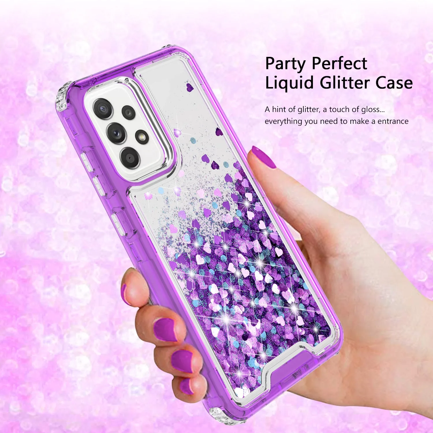 Samsung Galaxy A72 5G Case,Hard Clear Glitter Sparkle Flowing Liquid Heavy Duty Shockproof Three Layer Protective Bling Girls Women Cases for Samsung Galaxy A72 5G - Purple