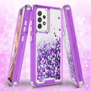 Samsung Galaxy A72 5G Case,Hard Clear Glitter Sparkle Flowing Liquid Heavy Duty Shockproof Three Layer Protective Bling Girls Women Cases for Samsung Galaxy A72 5G - Purple