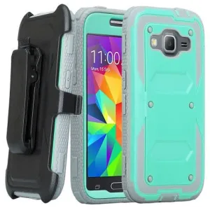 Samsung Galaxy Core Prime Case, [Shock Proof Series] Heavy Duty Belt Clip Holster, Full Body Coverage with Built In Screen Protector / Rugged Triple Layer Protection For Galaxy Core Prime - Teal