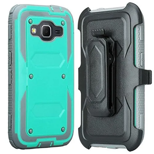 Samsung Galaxy Core Prime Case, [Shock Proof Series] Heavy Duty Belt Clip Holster, Full Body Coverage with Built In Screen Protector / Rugged Triple Layer Protection For Galaxy Core Prime - Teal