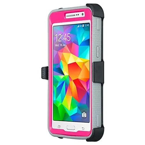 Samsung Galaxy Core Prime Case, [Shock Proof Series] Heavy Duty Belt Clip Holster, Full Body Coverage with Built In Screen Protector / Rugged Triple Layer Protection - Hot Pink/Grey