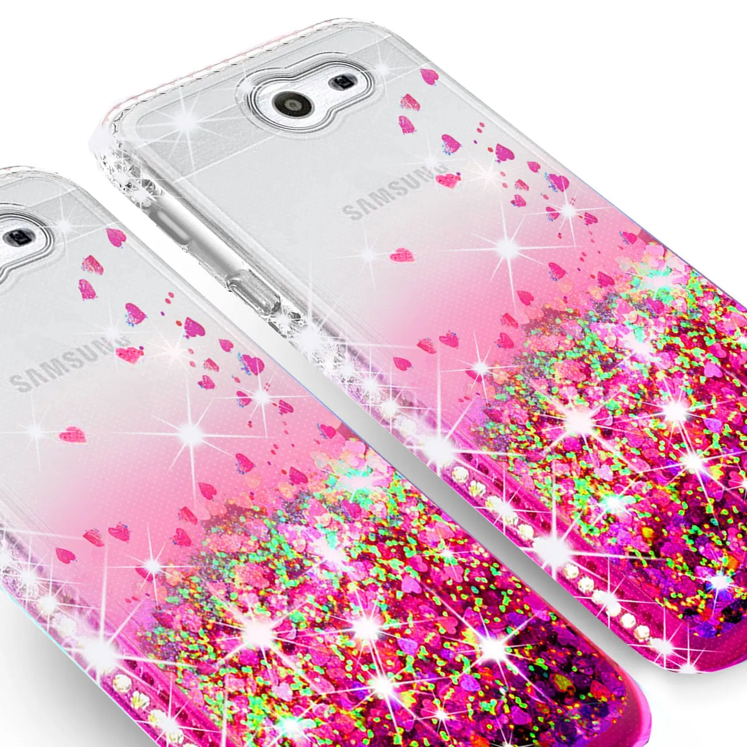 Samsung Galaxy J7 2017, Galaxy Halo Case Liquid Glitter Phone Case Waterfall Floating Quicksand Bling Sparkle Cute Protective Girls Women Cover for Galaxy J7 (2017)/J7 Sky Pro/J7 Perx/J7 V/J7 Prime - Hot Pink