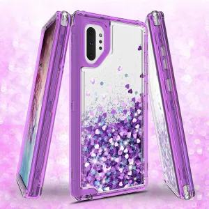 Samsung Galaxy Note 10 Plus Case,Hard Clear Glitter Sparkle Flowing Liquid Heavy Duty Shockproof Three Layer Protective Bling Girls Women Cases for Samsung Galaxy Note 10 Plus - Purple