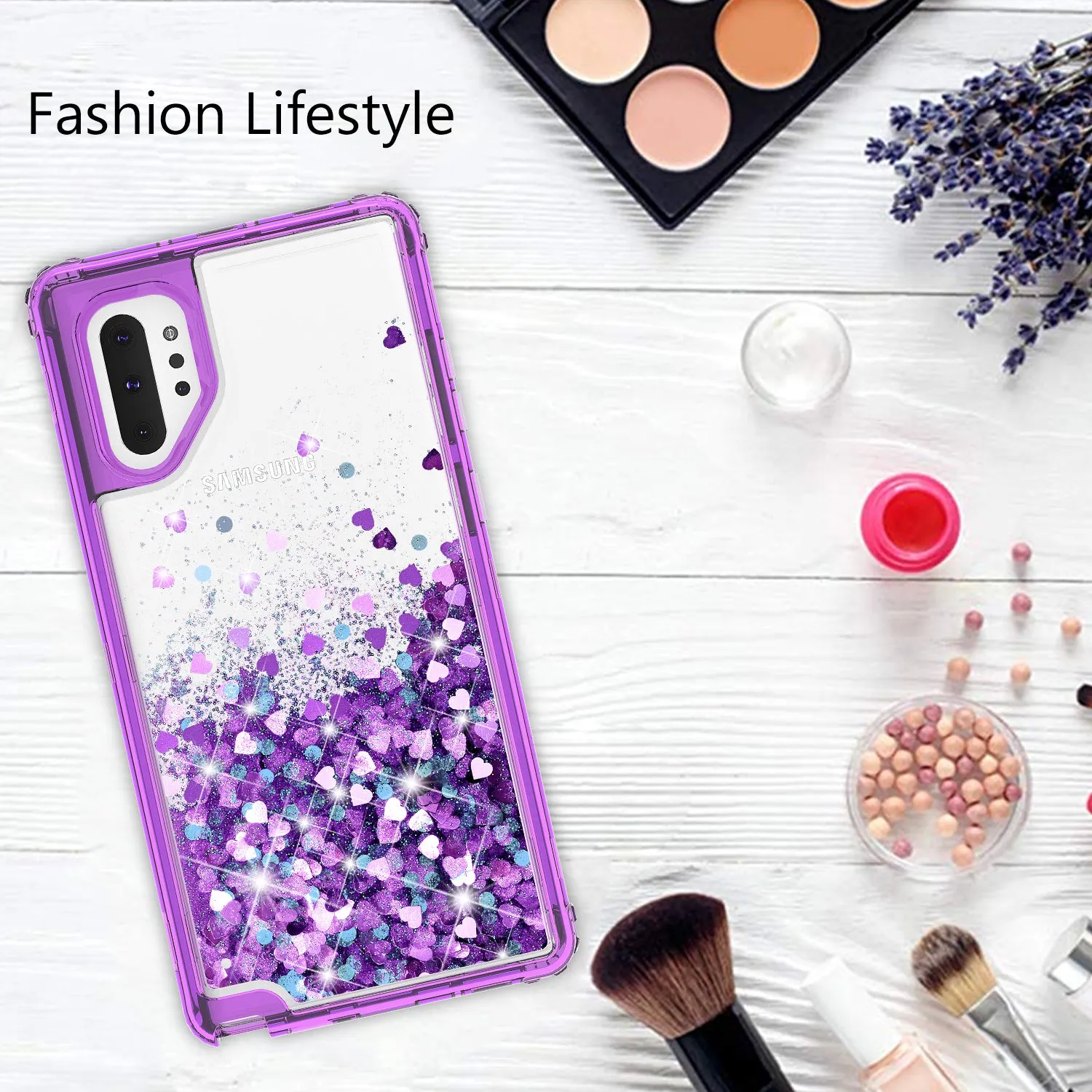 Samsung Galaxy Note 10 Plus Case,Hard Clear Glitter Sparkle Flowing Liquid Heavy Duty Shockproof Three Layer Protective Bling Girls Women Cases for Samsung Galaxy Note 10 Plus - Purple