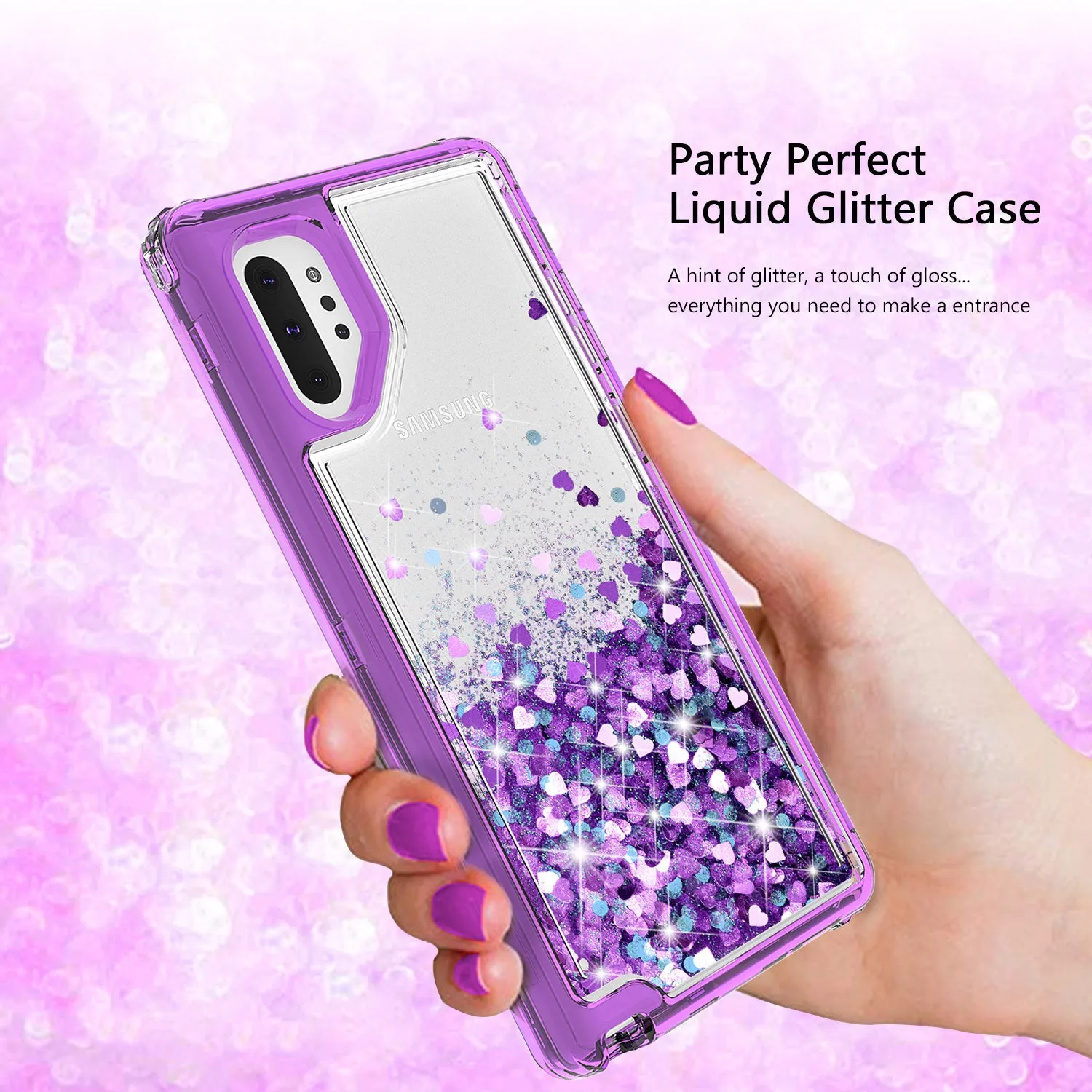 Samsung Galaxy Note 10 Plus Case,Hard Clear Glitter Sparkle Flowing Liquid Heavy Duty Shockproof Three Layer Protective Bling Girls Women Cases for Samsung Galaxy Note 10 Plus - Purple