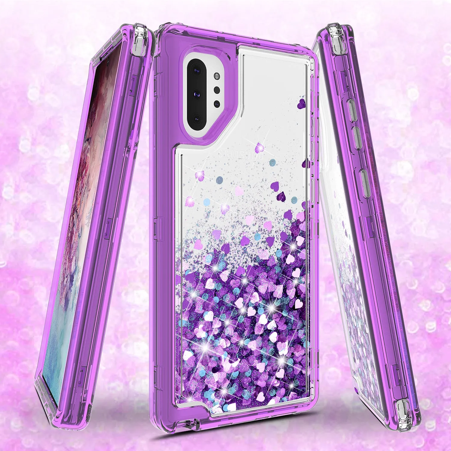 Samsung Galaxy Note 10 Plus Case,Hard Clear Glitter Sparkle Flowing Liquid Heavy Duty Shockproof Three Layer Protective Bling Girls Women Cases for Samsung Galaxy Note 10 Plus - Purple