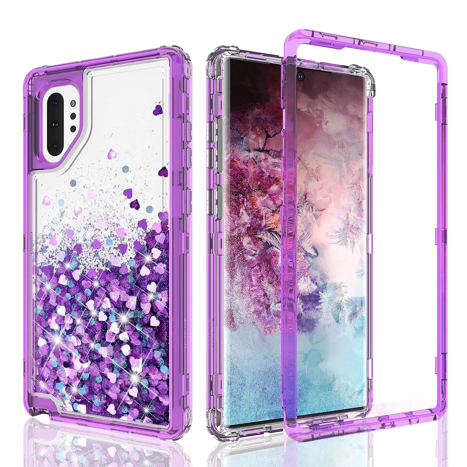 Samsung Galaxy Note 10 Plus Case,Hard Clear Glitter Sparkle Flowing Liquid Heavy Duty Shockproof Three Layer Protective Bling Girls Women Cases for Samsung Galaxy Note 10 Plus - Purple