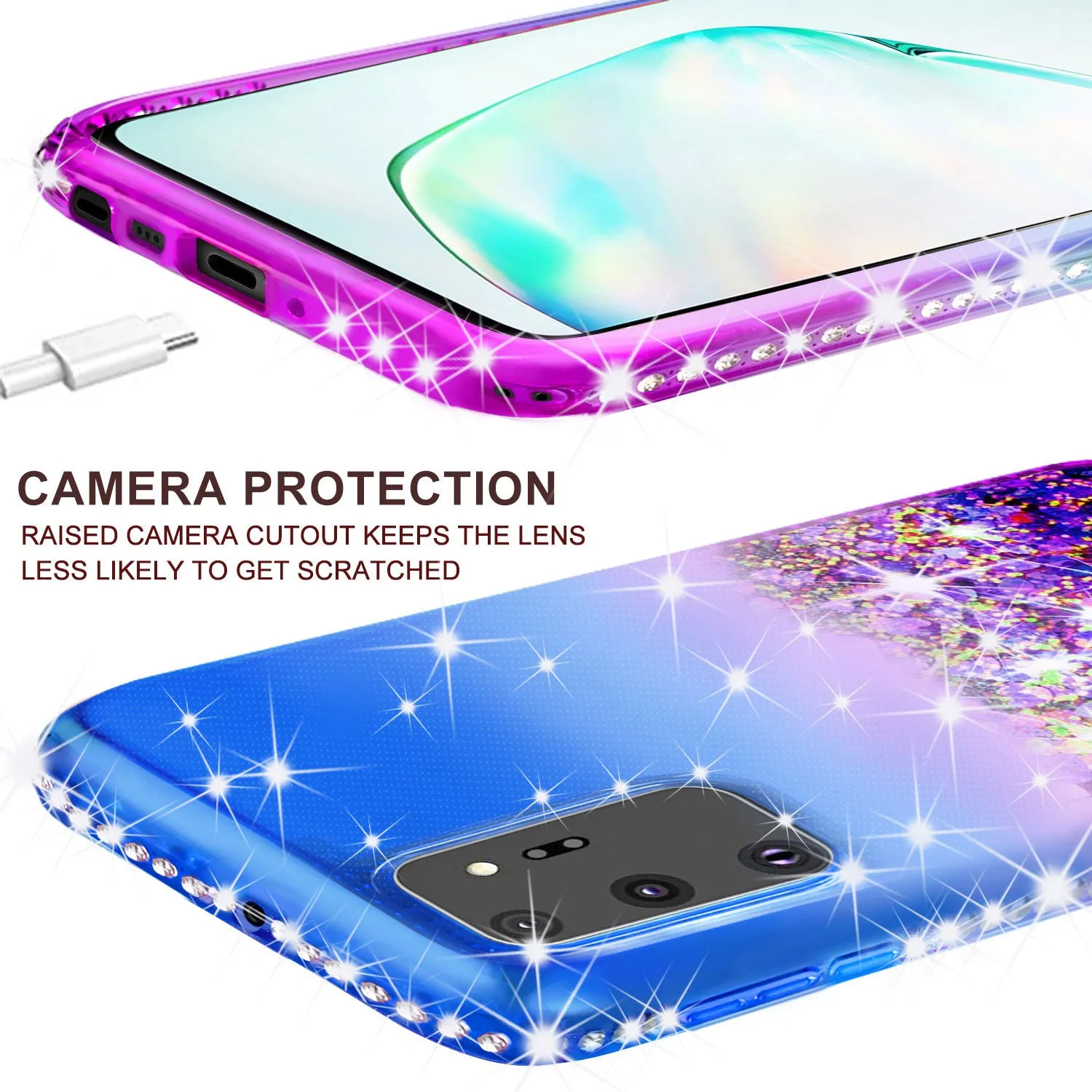 Samsung Galaxy Note 20 Ultra Case Liquid Glitter Phone Case Waterfall Floating Quicksand Bling Sparkle Cute Protective Girls Women Cover for Samsung Galaxy Note 20 Ultra W/Temper Glass - (Blue/Purple Gradient)