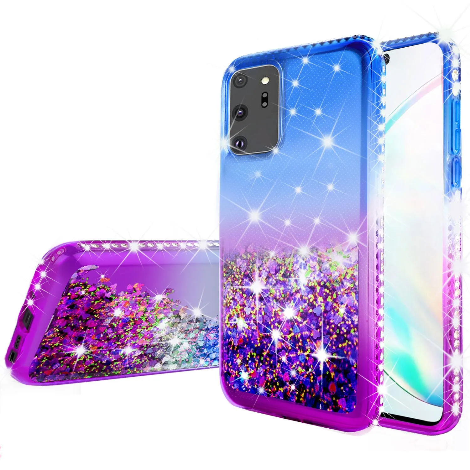 Samsung Galaxy Note 20 Ultra Case Liquid Glitter Phone Case Waterfall Floating Quicksand Bling Sparkle Cute Protective Girls Women Cover for Samsung Galaxy Note 20 Ultra W/Temper Glass - (Blue/Purple Gradient)