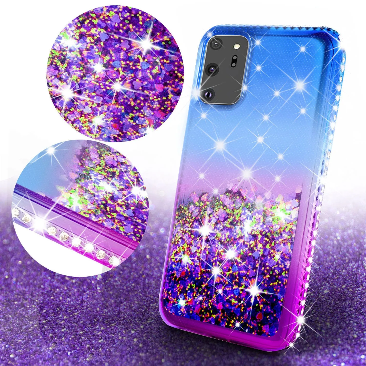 Samsung Galaxy Note 20 Ultra Case Liquid Glitter Phone Case Waterfall Floating Quicksand Bling Sparkle Cute Protective Girls Women Cover for Samsung Galaxy Note 20 Ultra W/Temper Glass - (Blue/Purple Gradient)