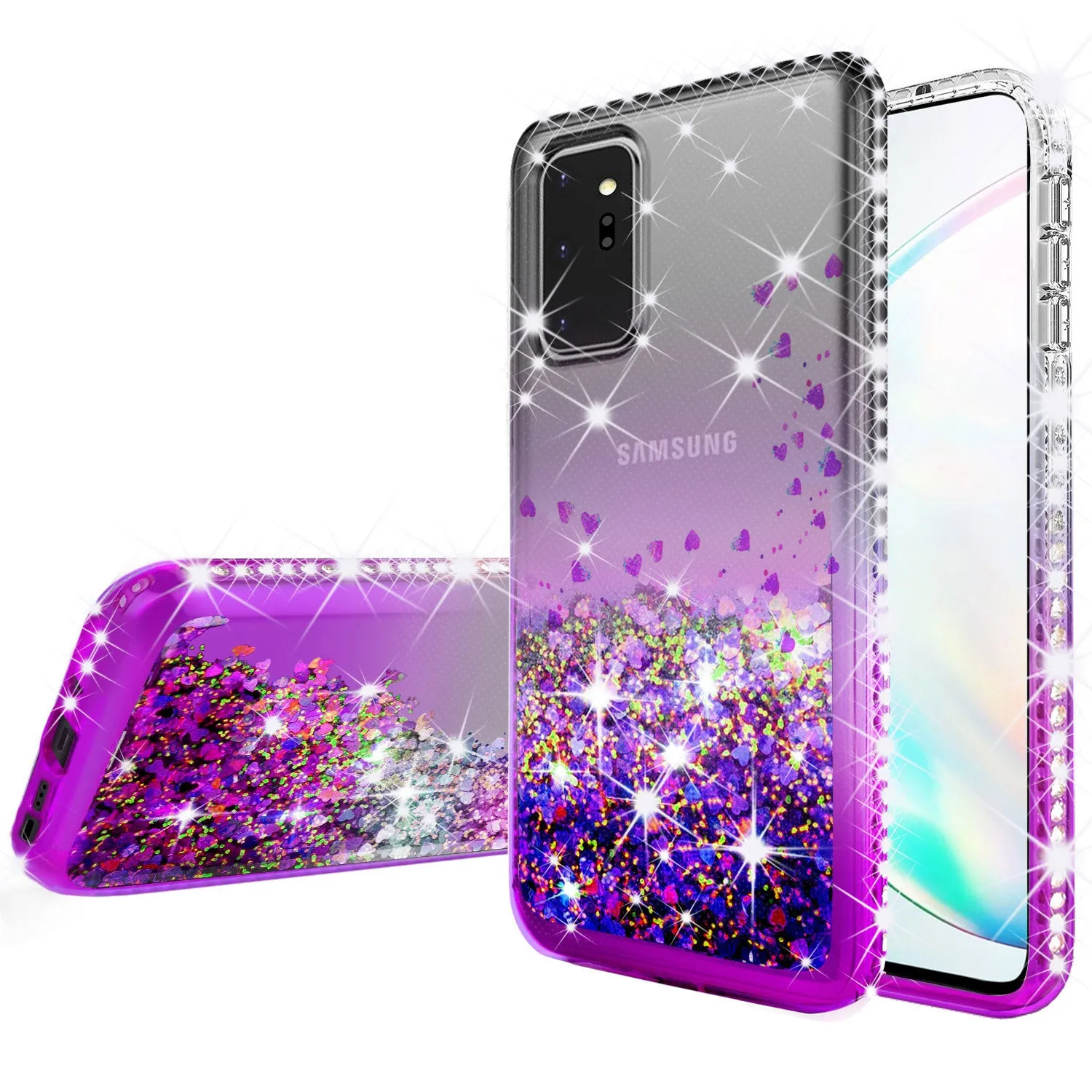 Samsung Galaxy Note 20 Ultra Case Liquid Glitter Phone Case Waterfall Floating Quicksand Bling Sparkle Cute Protective Girls Women Cover for Samsung Galaxy Note 20 Ultra W/Temper Glass - Purple