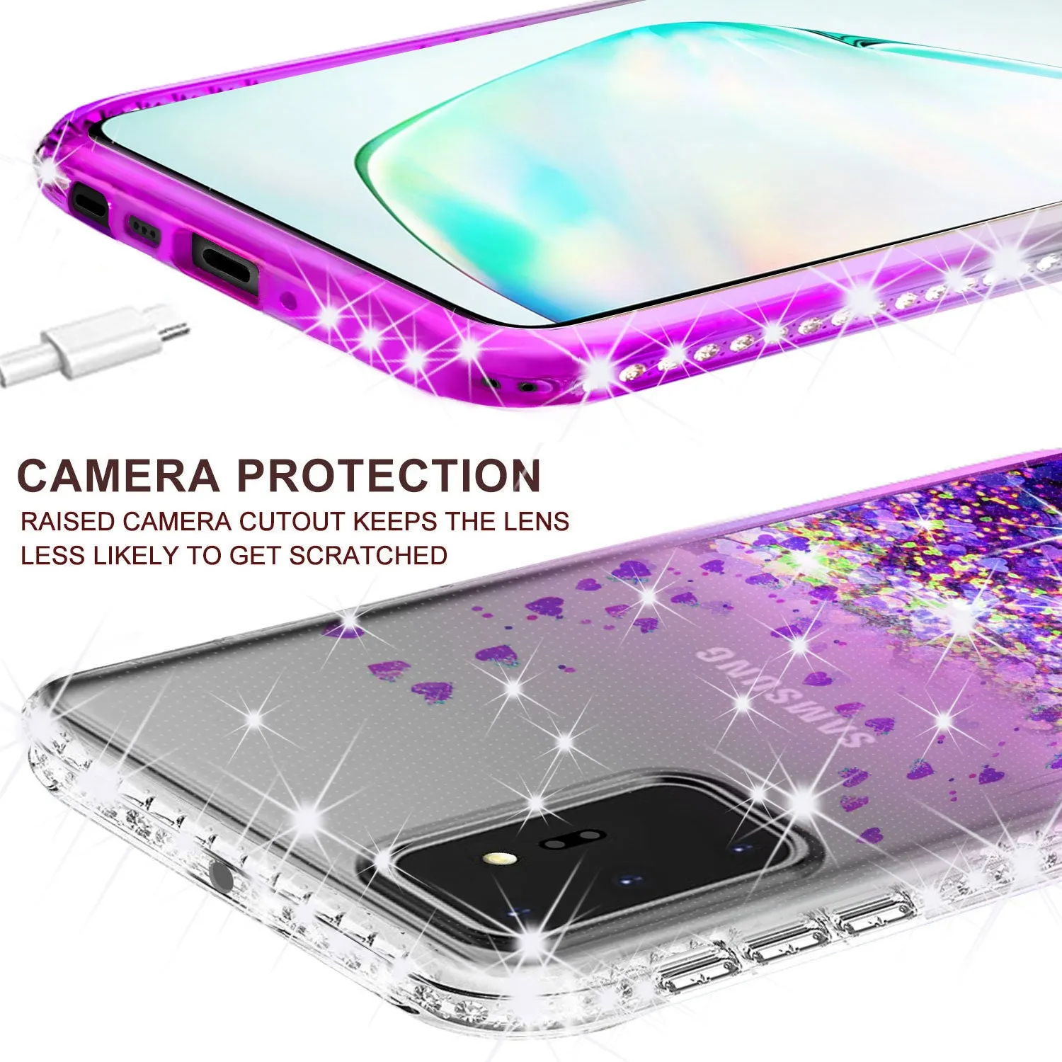 Samsung Galaxy Note 20 Ultra Case Liquid Glitter Phone Case Waterfall Floating Quicksand Bling Sparkle Cute Protective Girls Women Cover for Samsung Galaxy Note 20 Ultra W/Temper Glass - Purple