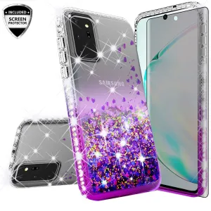 Samsung Galaxy Note 20 Ultra Case Liquid Glitter Phone Case Waterfall Floating Quicksand Bling Sparkle Cute Protective Girls Women Cover for Samsung Galaxy Note 20 Ultra W/Temper Glass - Purple