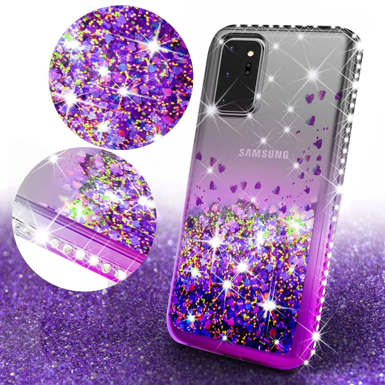 Samsung Galaxy Note 20 Ultra Case Liquid Glitter Phone Case Waterfall Floating Quicksand Bling Sparkle Cute Protective Girls Women Cover for Samsung Galaxy Note 20 Ultra W/Temper Glass - Purple