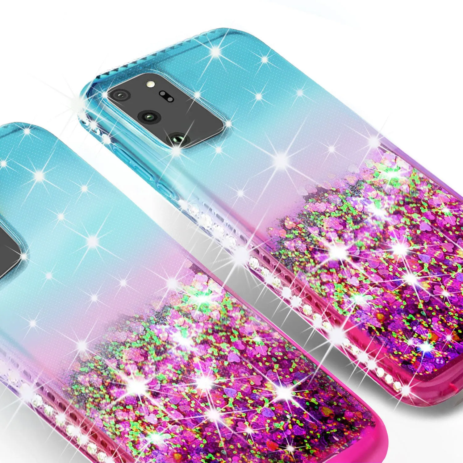 Samsung Galaxy Note 20 Ultra Case Liquid Glitter Phone Case Waterfall Floating Quicksand Bling Sparkle Cute Protective Girls Women Cover for Samsung Galaxy Note 20 Ultra W/Temper Glass- (Teal/Pink Gradient)