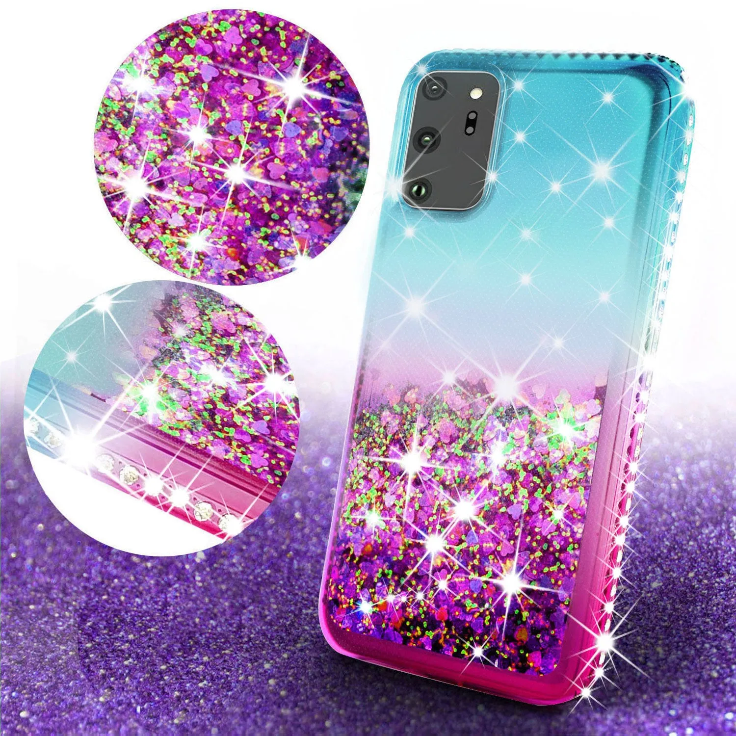 Samsung Galaxy Note 20 Ultra Case Liquid Glitter Phone Case Waterfall Floating Quicksand Bling Sparkle Cute Protective Girls Women Cover for Samsung Galaxy Note 20 Ultra W/Temper Glass- (Teal/Pink Gradient)