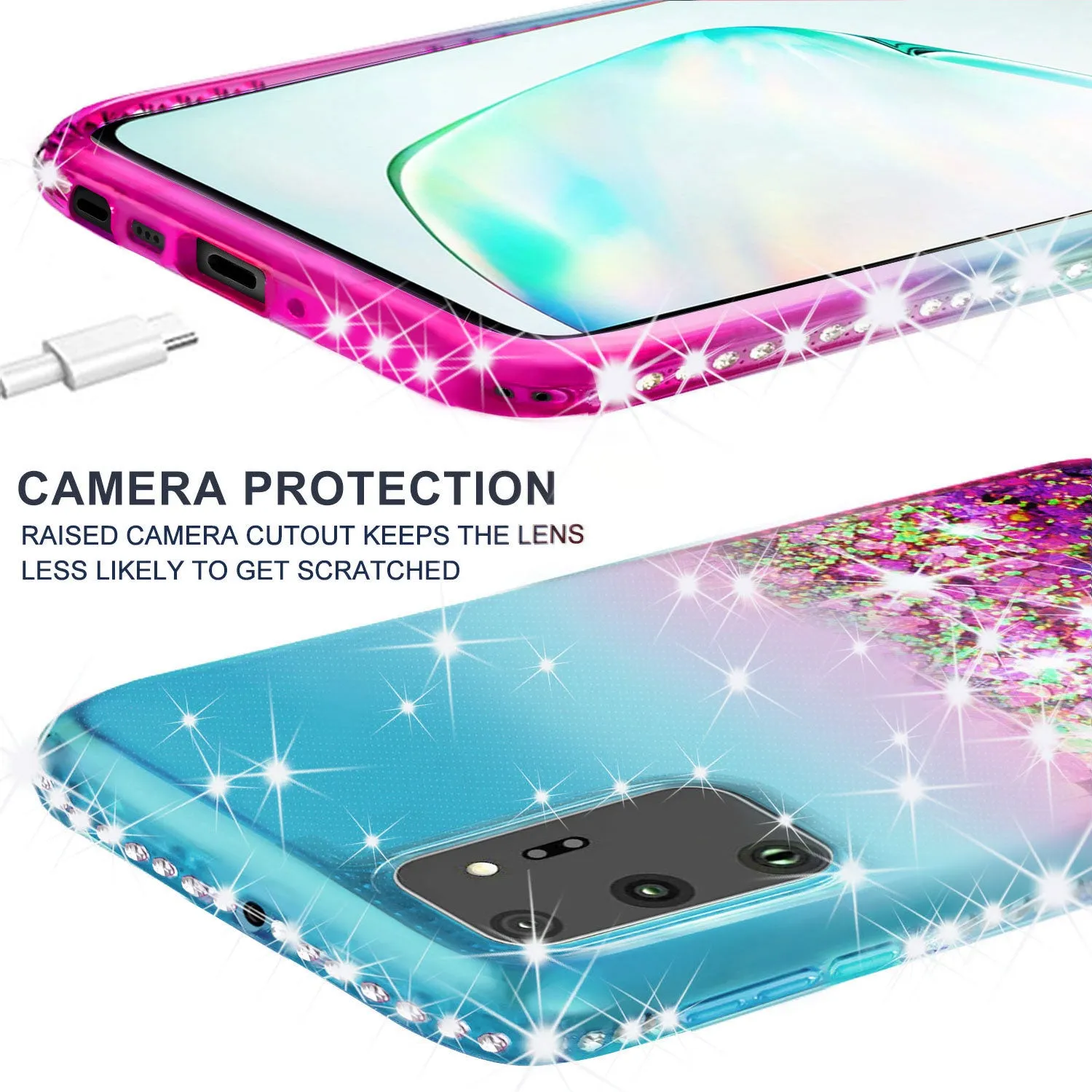 Samsung Galaxy Note 20 Ultra Case Liquid Glitter Phone Case Waterfall Floating Quicksand Bling Sparkle Cute Protective Girls Women Cover for Samsung Galaxy Note 20 Ultra W/Temper Glass- (Teal/Pink Gradient)