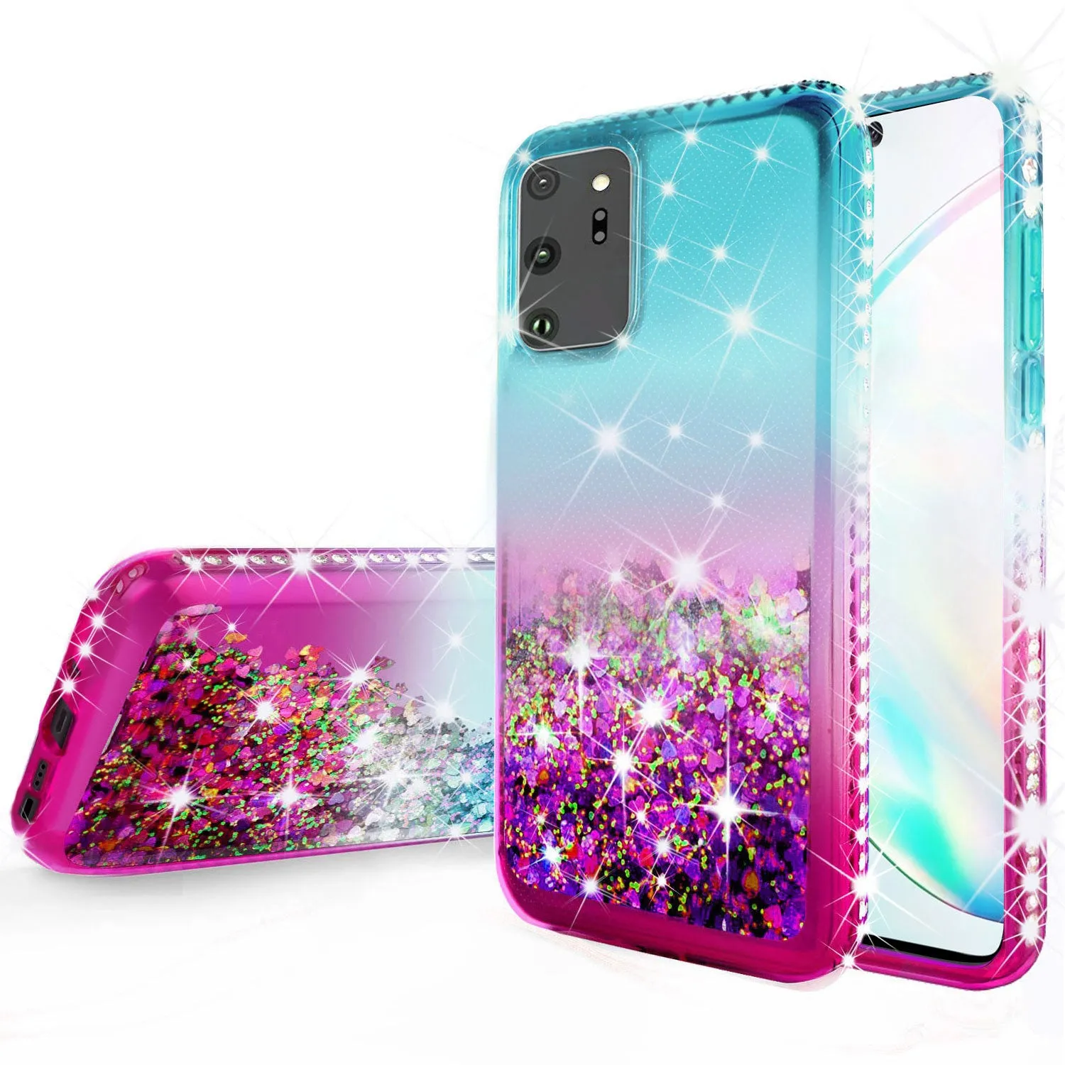 Samsung Galaxy Note 20 Ultra Case Liquid Glitter Phone Case Waterfall Floating Quicksand Bling Sparkle Cute Protective Girls Women Cover for Samsung Galaxy Note 20 Ultra W/Temper Glass- (Teal/Pink Gradient)