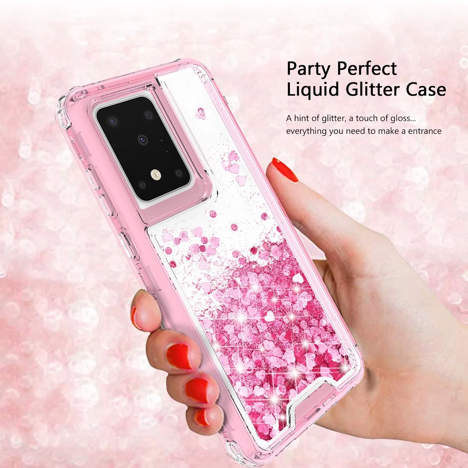 Samsung Galaxy S20 Case,Hard Clear Glitter Sparkle Flowing Liquid Heavy Duty Shockproof Three Layer Protective Bling Girls Women Cases for Samsung Galaxy S20 - Pink